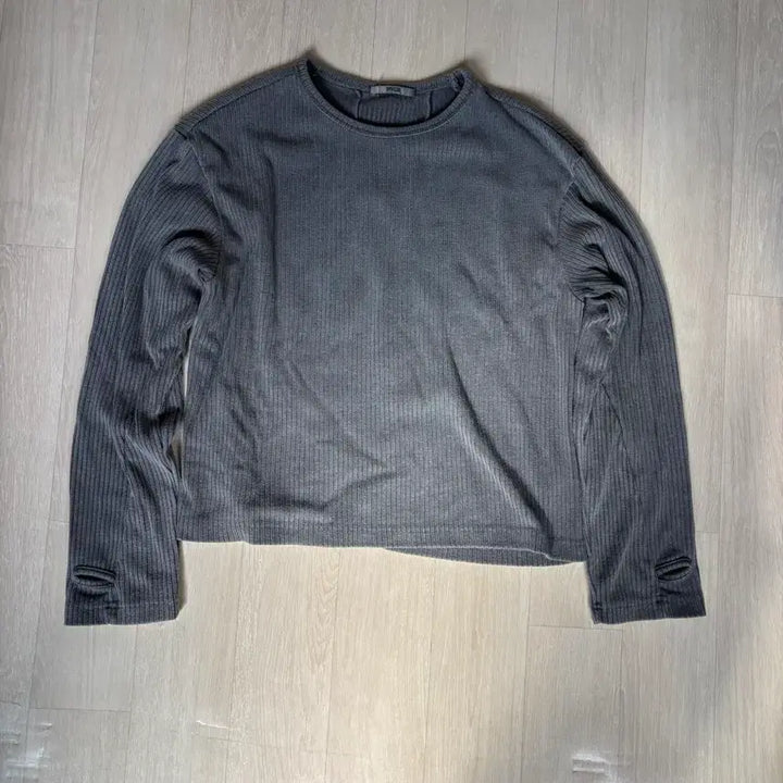 [BUNJANG] DIVE Gray Ribbed Crop Long Sleeve Top / DIVE 회색 골지 크롭 긴팔 티셔츠