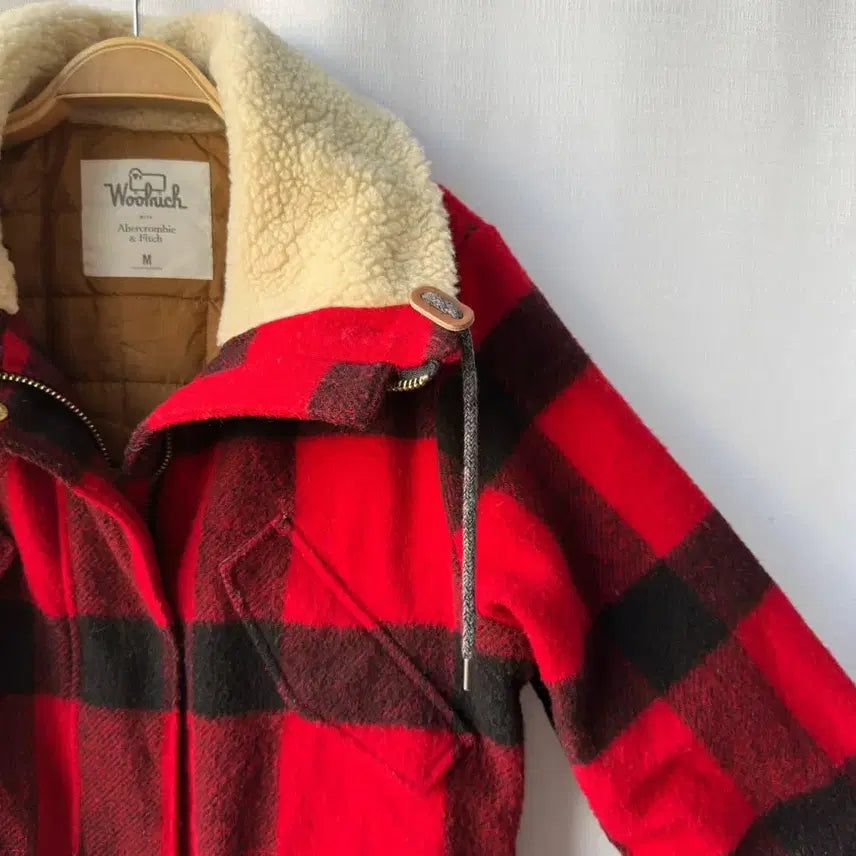[BUNJANG] Woolrich x Abercrombie Check Wool Coat Red M / 울리치 x 아베크롬비 체크 울 코트 레드 M