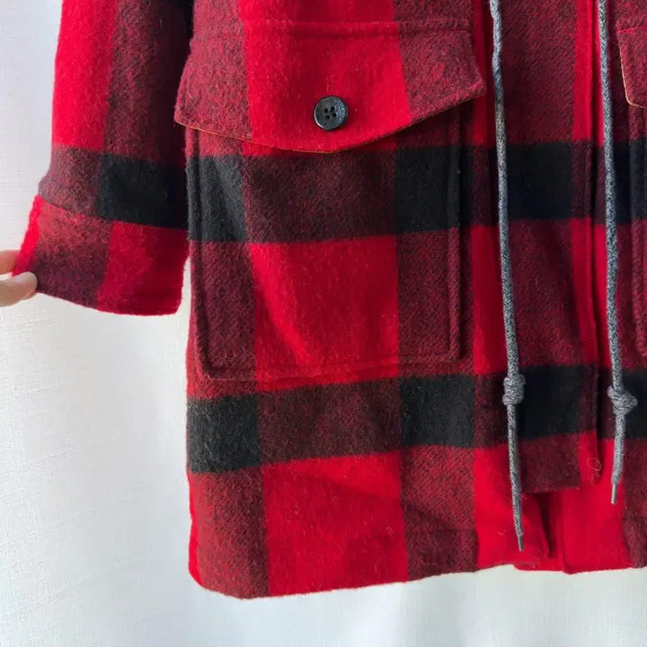 [BUNJANG] Woolrich x Abercrombie Check Wool Coat Red M / 울리치 x 아베크롬비 체크 울 코트 레드 M