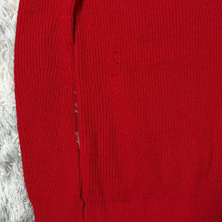 [BUNJANG] Helmut Lang Distressed Red Knit Sweater XS / 헬무트 랭 레드 디스트레스드 니트 XS
