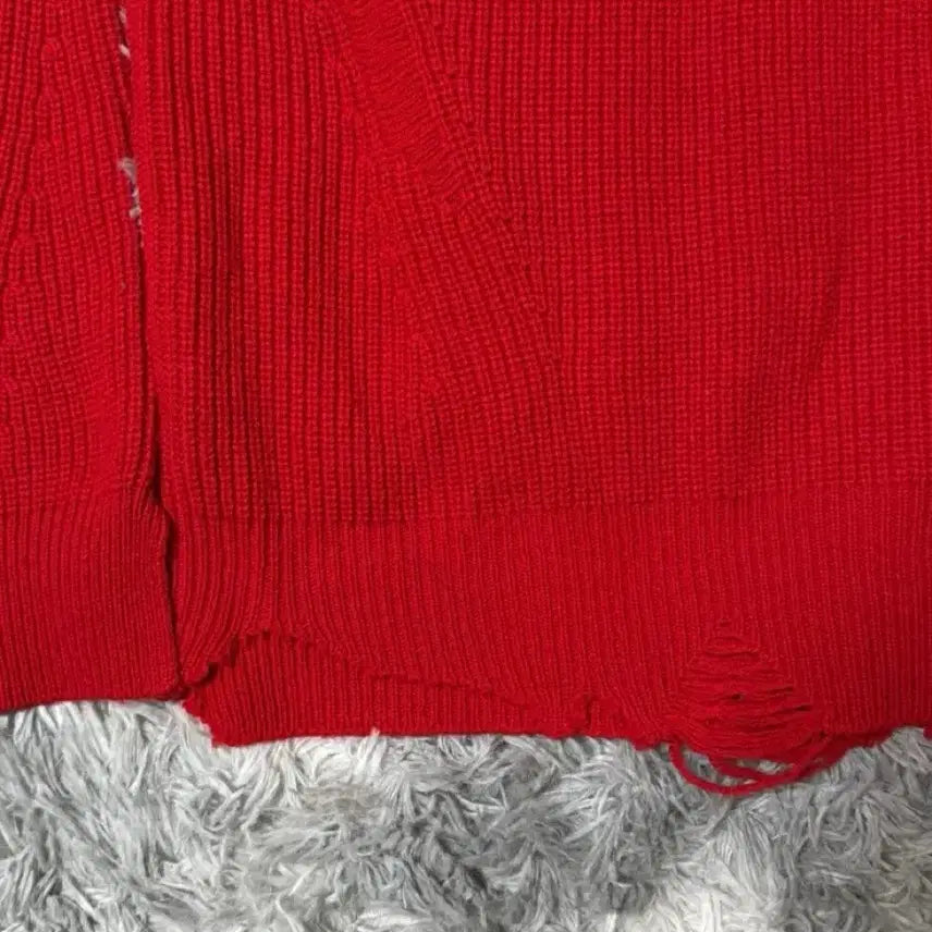 [BUNJANG] Helmut Lang Distressed Red Knit Sweater XS / 헬무트 랭 레드 디스트레스드 니트 XS