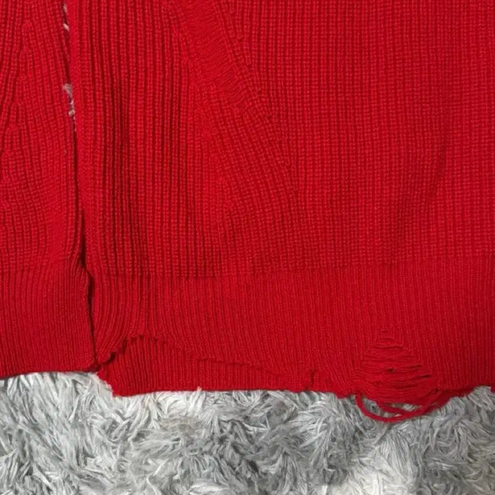 [BUNJANG] Helmut Lang Distressed Red Knit Sweater XS / 헬무트 랭 레드 디스트레스드 니트 XS