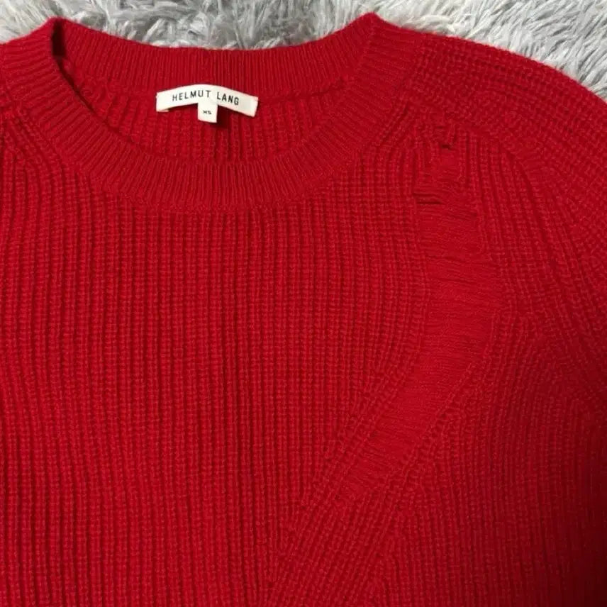 [BUNJANG] Helmut Lang Distressed Red Knit Sweater XS / 헬무트 랭 레드 디스트레스드 니트 XS