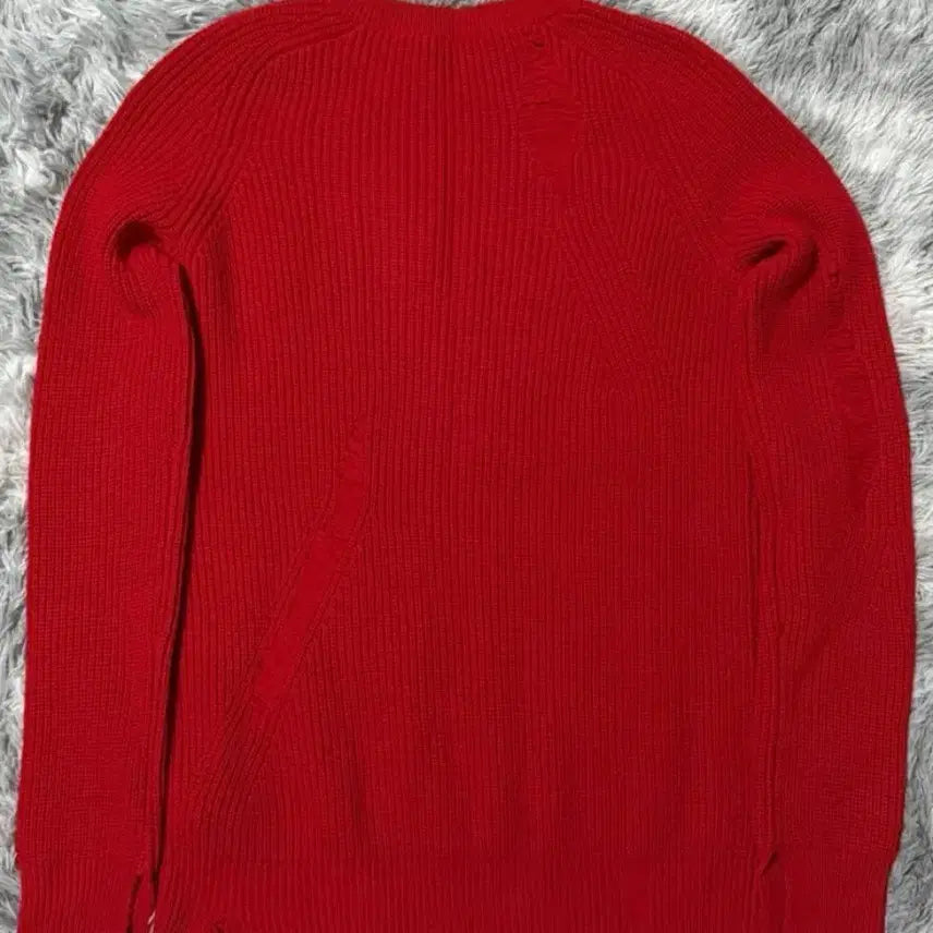 [BUNJANG] Helmut Lang Distressed Red Knit Sweater XS / 헬무트 랭 레드 디스트레스드 니트 XS