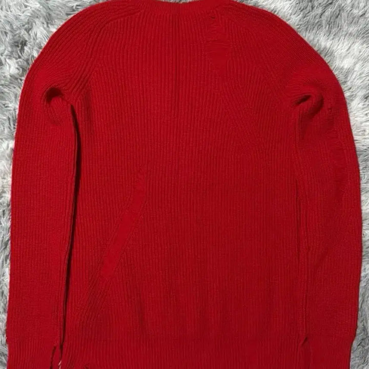 [BUNJANG] Helmut Lang Distressed Red Knit Sweater XS / 헬무트 랭 레드 디스트레스드 니트 XS