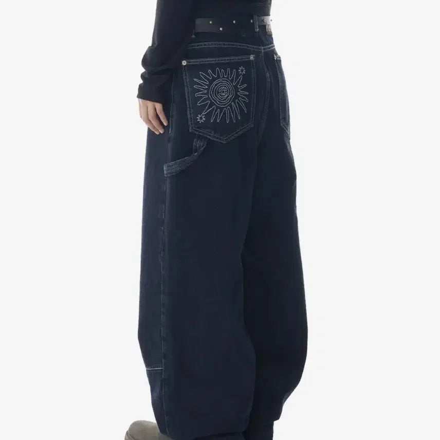 [BUNJANG] Needlework Carpenter Denim Pants (Black) / 아캄 바지