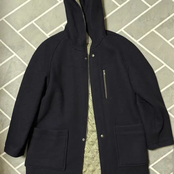 [BUNJANG] Harvard Hooded Coat L Black-Navy / 하버드 후드 코트 L 블랙-네이비