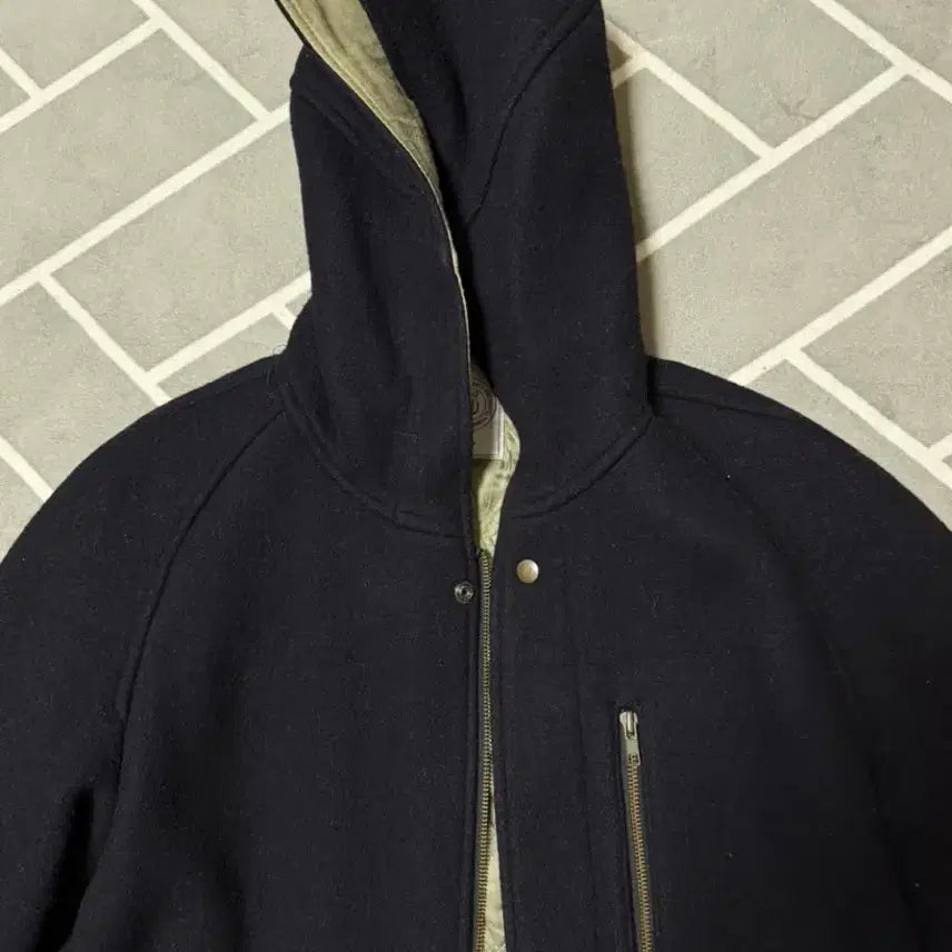 [BUNJANG] Harvard Hooded Coat L Black-Navy / 하버드 후드 코트 L 블랙-네이비