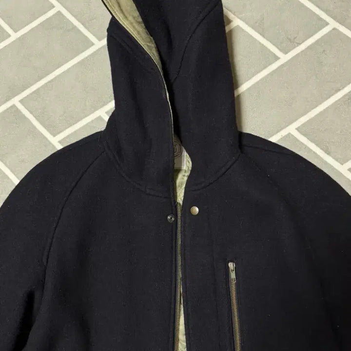[BUNJANG] Harvard Hooded Coat L Black-Navy / 하버드 후드 코트 L 블랙-네이비