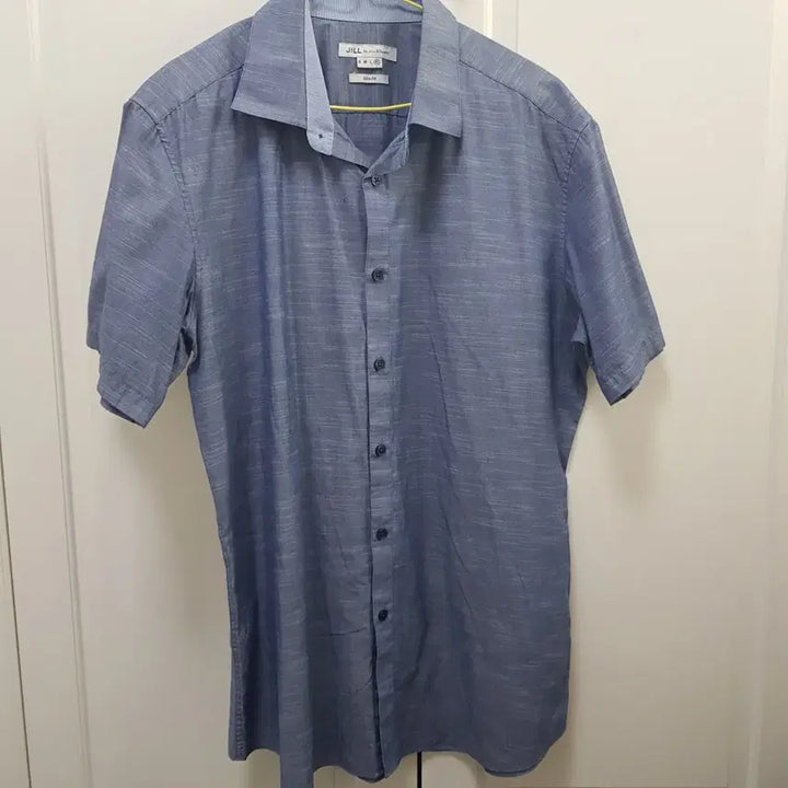 [BUNJANG] Jill by Jill Stuart Blue Linen Short Sleeve Shirt / 질바이질스튜어트 블루 린넨 반팔 셔츠 100