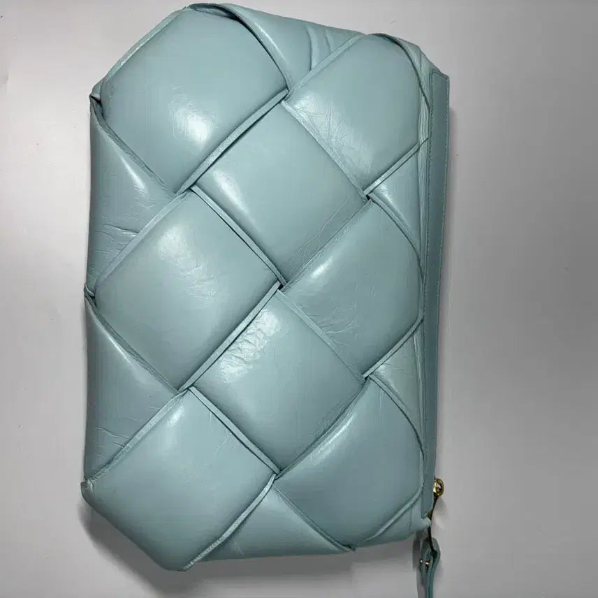 [BUNJANG] Leather Quilted Clutch Bag, Sky Blue / [정품] 가죽 퀼팅 클러치 백 하늘색
