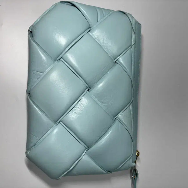 [BUNJANG] Leather Quilted Clutch Bag, Sky Blue / [정품] 가죽 퀼팅 클러치 백 하늘색