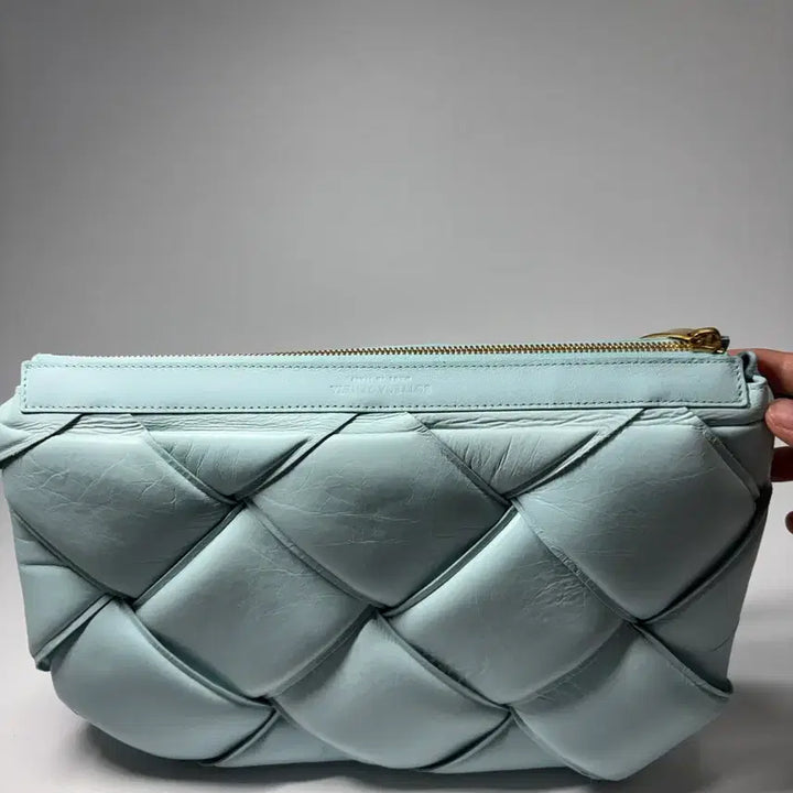 [BUNJANG] Leather Quilted Clutch Bag, Sky Blue / [정품] 가죽 퀼팅 클러치 백 하늘색