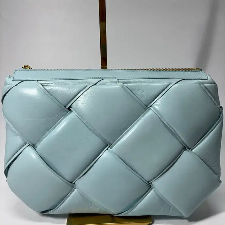 [BUNJANG] Leather Quilted Clutch Bag, Sky Blue / [정품] 가죽 퀼팅 클러치 백 하늘색