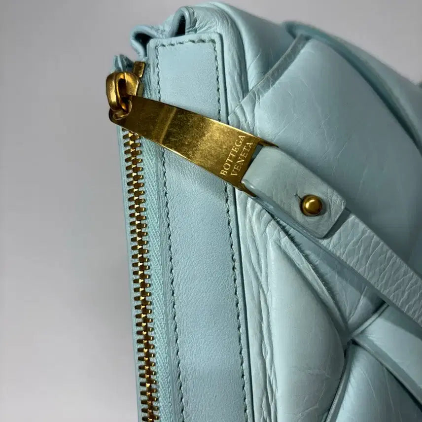 [BUNJANG] Leather Quilted Clutch Bag, Sky Blue / [정품] 가죽 퀼팅 클러치 백 하늘색