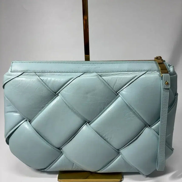 [BUNJANG] Leather Quilted Clutch Bag, Sky Blue / [정품] 가죽 퀼팅 클러치 백 하늘색