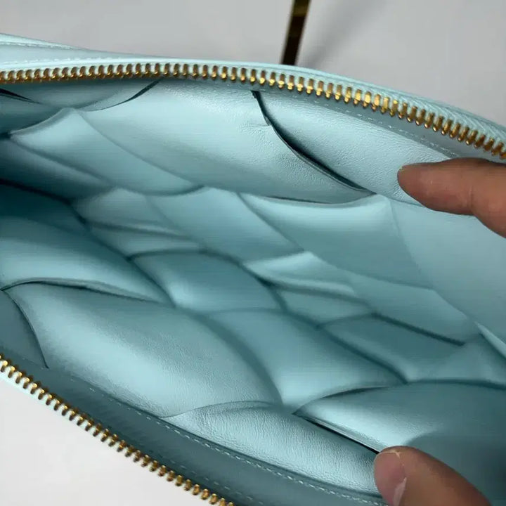 [BUNJANG] Leather Quilted Clutch Bag, Sky Blue / [정품] 가죽 퀼팅 클러치 백 하늘색