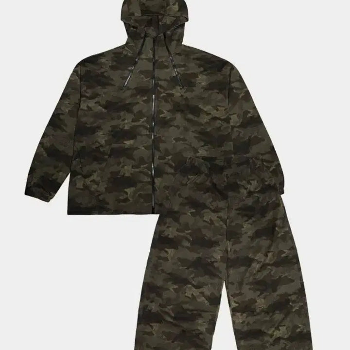 [BUNJANG] Military Camo Tactical Hooded Zip-up Wide Pants Set / 남자 아웃도어 밀리터리 카모 전술 후드 집업 와이드 팬츠 상하의세트