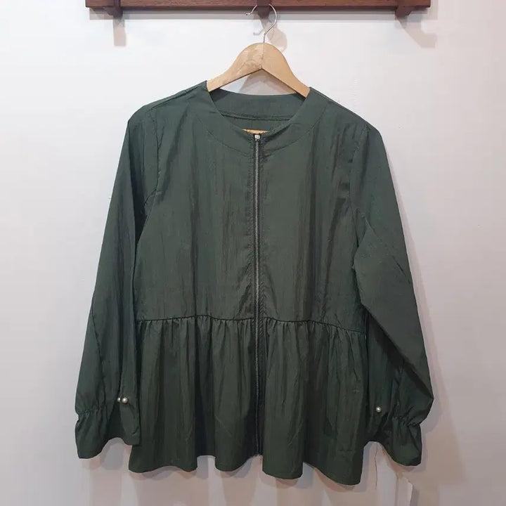 [BUNJANG] Green Pearl Frill Shirring Windbreaker Jacket / 그린 진주 소매 프릴 셔링 바람막이 자켓