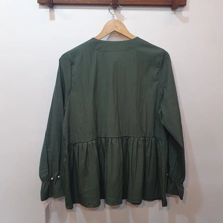 [BUNJANG] Green Pearl Frill Shirring Windbreaker Jacket / 그린 진주 소매 프릴 셔링 바람막이 자켓