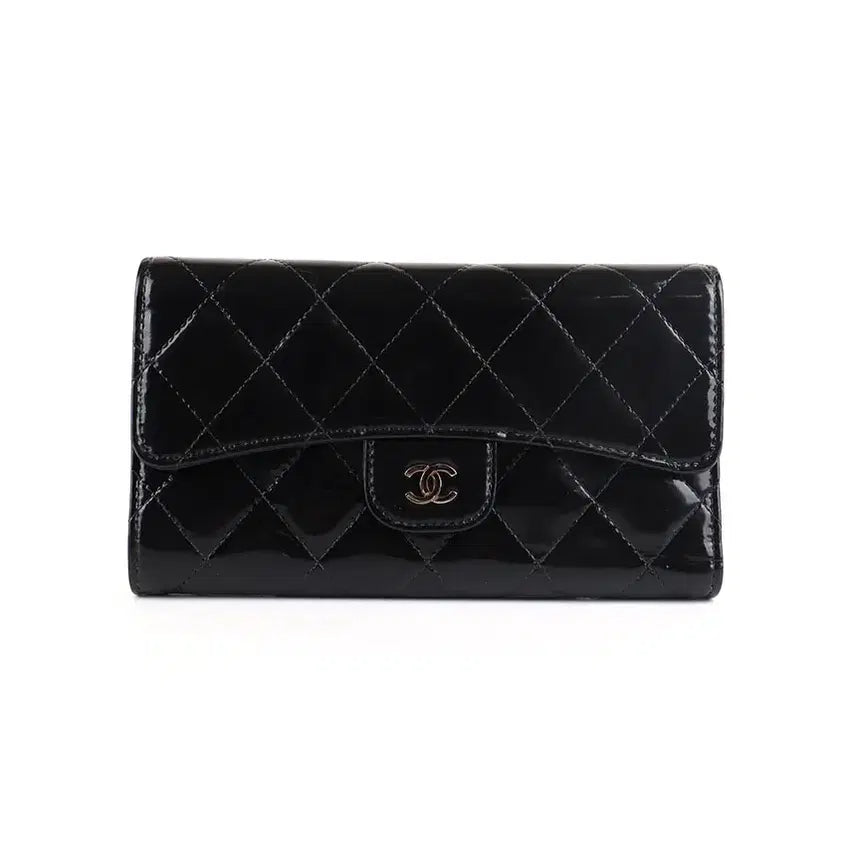 [BUNJANG] Chanel Classic Patent Flap Long Wallet Black Silver Hardware / [중고명품다올] 샤넬 클래식 페이던트 플랩 여성 장지갑 블랙은장 19번대