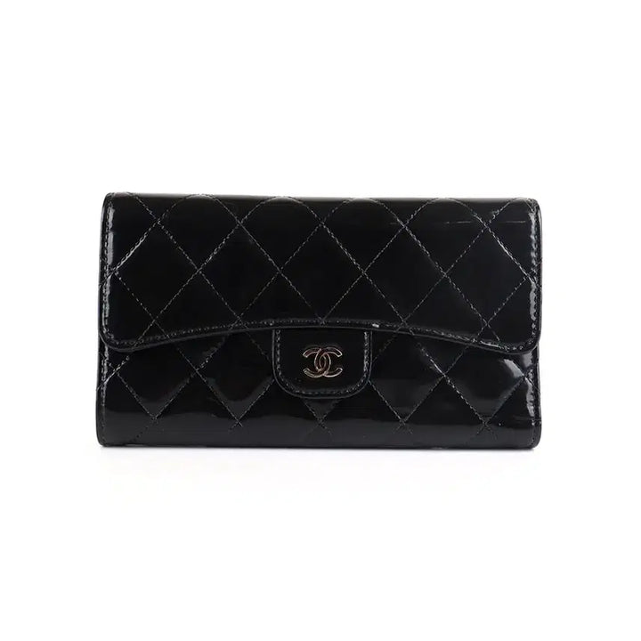 [BUNJANG] Chanel Classic Patent Flap Long Wallet Black Silver Hardware / [중고명품다올] 샤넬 클래식 페이던트 플랩 여성 장지갑 블랙은장 19번대