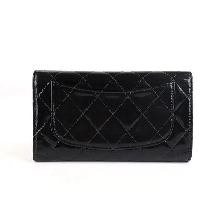[BUNJANG] Chanel Classic Patent Flap Long Wallet Black Silver Hardware / [중고명품다올] 샤넬 클래식 페이던트 플랩 여성 장지갑 블랙은장 19번대