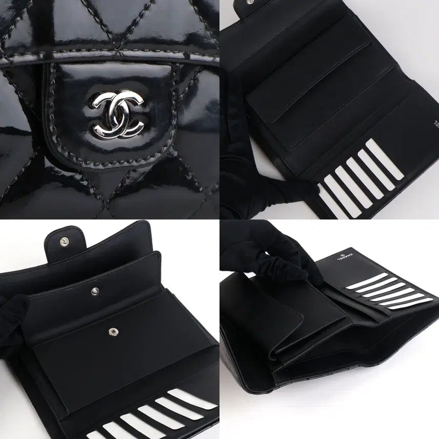 [BUNJANG] Chanel Classic Patent Flap Long Wallet Black Silver Hardware / [중고명품다올] 샤넬 클래식 페이던트 플랩 여성 장지갑 블랙은장 19번대