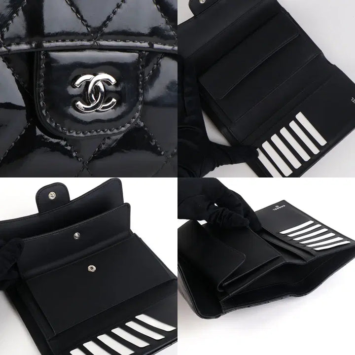 [BUNJANG] Chanel Classic Patent Flap Long Wallet Black Silver Hardware / [중고명품다올] 샤넬 클래식 페이던트 플랩 여성 장지갑 블랙은장 19번대