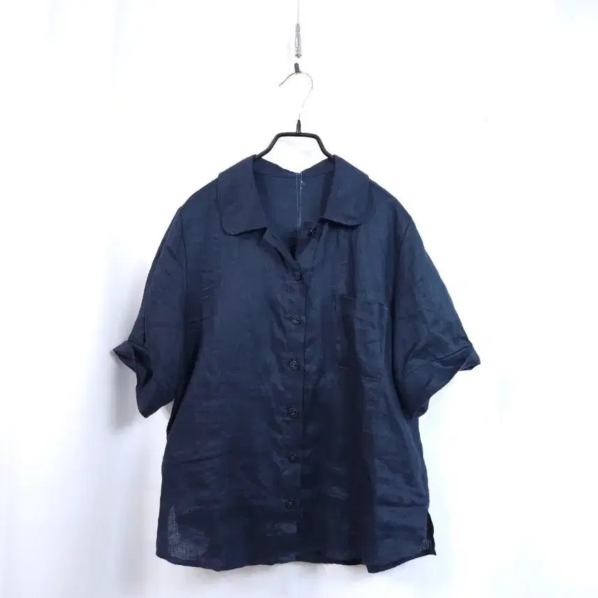 [BUNJANG] ZioZio Linen Short Sleeve Shirt Navy / 지오송지오 린넨 반팔 셔츠 남방 네이비 FREE
