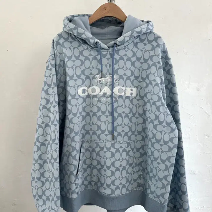 [BUNJANG] Coach Signature Logo Blue Hoodie / Coach 코치 시그니처 로고 블루 후드티