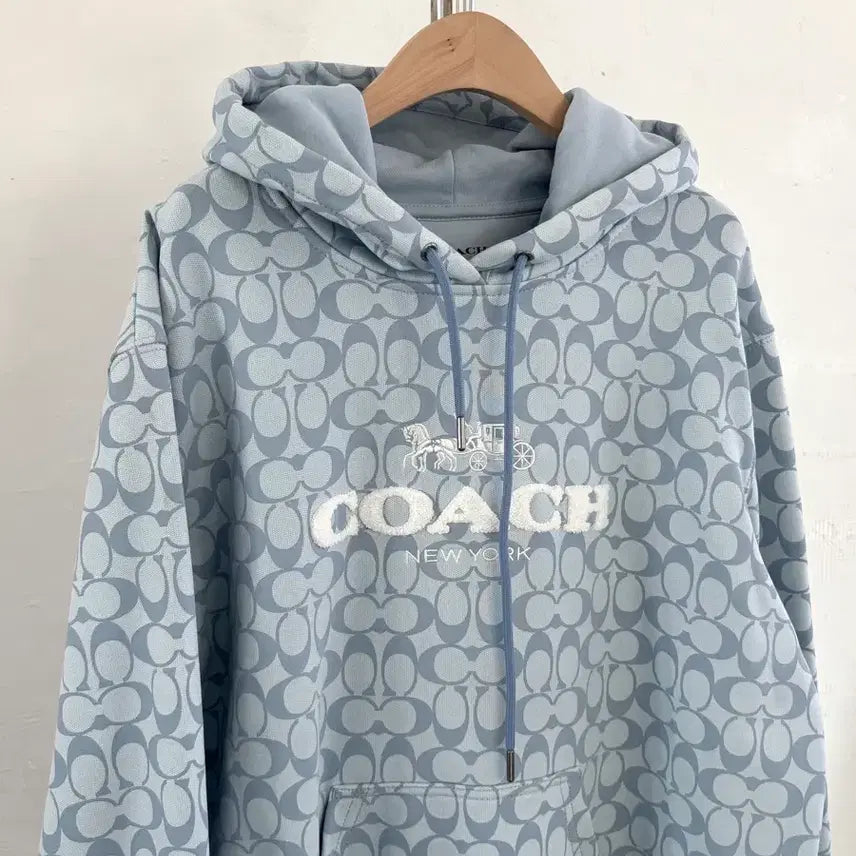 [BUNJANG] Coach Signature Logo Blue Hoodie / Coach 코치 시그니처 로고 블루 후드티