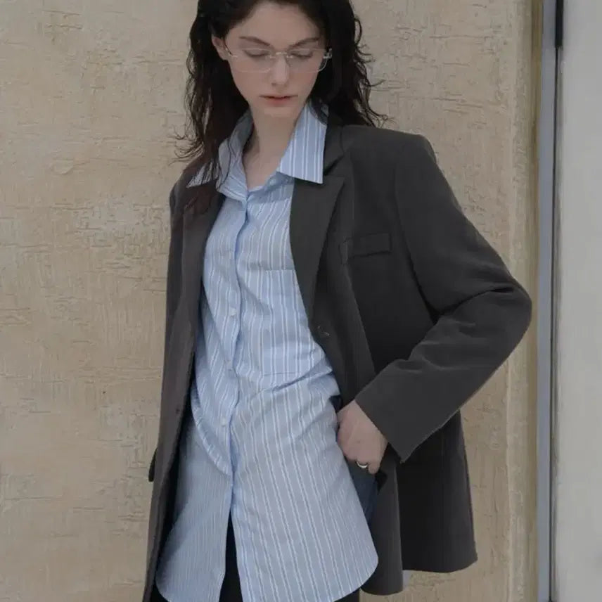 [BUNJANG] Dehebe Signature Blazer - Charcoal / (슈트/블레이저) 드헤베 시그니처 자켓 - 차콜