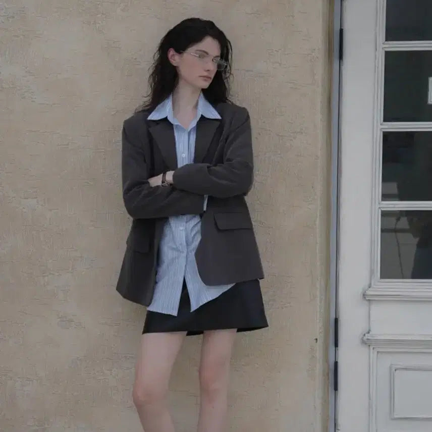 [BUNJANG] Dehebe Signature Blazer - Charcoal / (슈트/블레이저) 드헤베 시그니처 자켓 - 차콜
