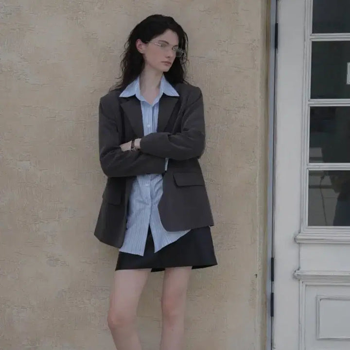 [BUNJANG] Dehebe Signature Blazer - Charcoal / (슈트/블레이저) 드헤베 시그니처 자켓 - 차콜