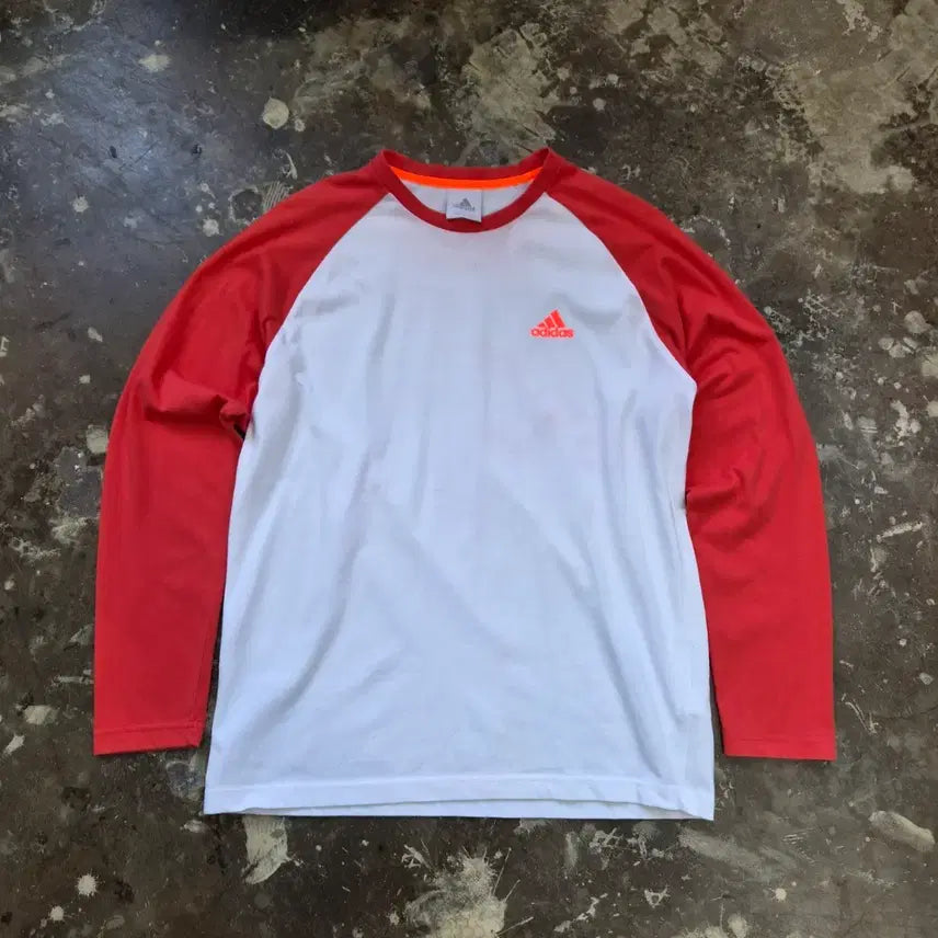 [BUNJANG] Adidas Raglan Long Sleeve T-Shirt (White/Orange) Unisex / 100) 아디다스 래글런 티셔츠 긴팔티 남여공용