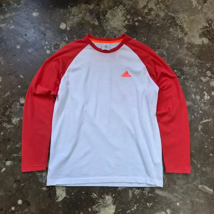 [BUNJANG] Adidas Raglan Long Sleeve T-Shirt (White/Orange) Unisex / 100) 아디다스 래글런 티셔츠 긴팔티 남여공용