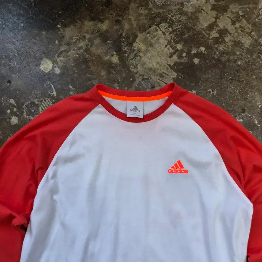 [BUNJANG] Adidas Raglan Long Sleeve T-Shirt (White/Orange) Unisex / 100) 아디다스 래글런 티셔츠 긴팔티 남여공용
