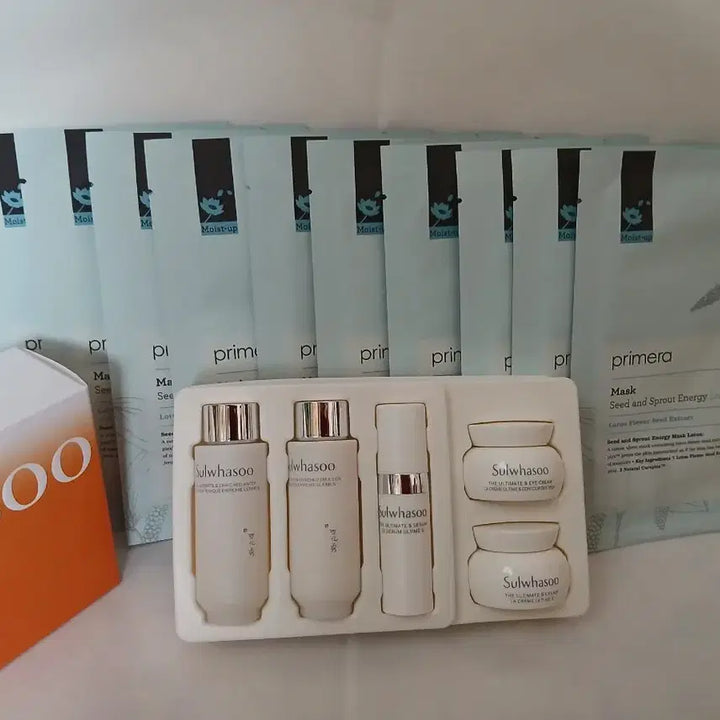 [BUNJANG] Primera Lotus Mask Pack 10pcs + Sulwhasoo Ginseng 5-Piece Kit / 프리메라 마스크팩 10매+설화수 진설5종키트 증정