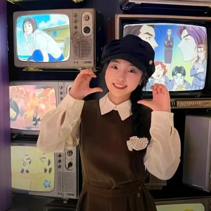 [BUNJANG] Brown Overall Dress and Blouse Set / 브라운 멜빵 원피스 + 블라우스 세트