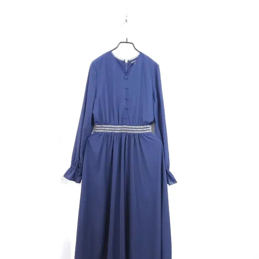 [BUNJANG] Plastic Island Navy Waist Banding Maxi Dress / 플라스틱아일랜드 네이비 허리 밴딩 원피스