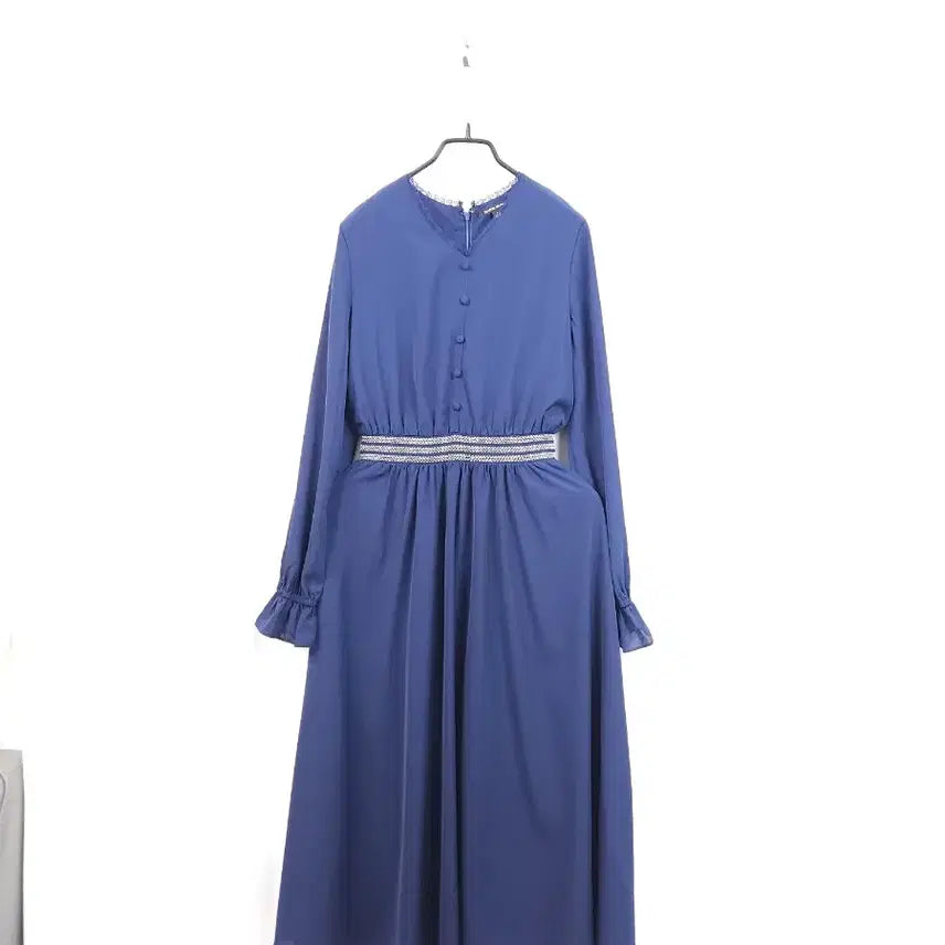 [BUNJANG] Plastic Island Navy Waist Banding Maxi Dress / 플라스틱아일랜드 네이비 허리 밴딩 원피스