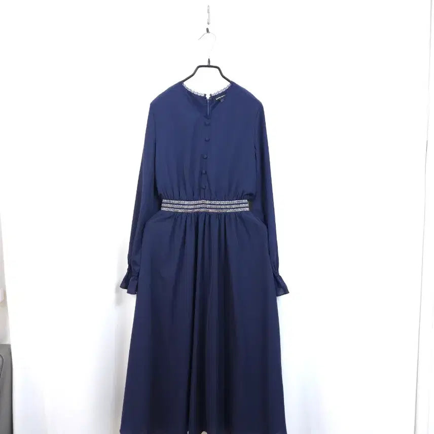 [BUNJANG] Plastic Island Navy Waist Banding Maxi Dress / 플라스틱아일랜드 네이비 허리 밴딩 원피스