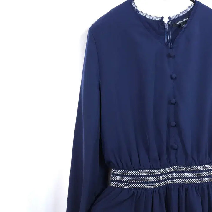 [BUNJANG] Plastic Island Navy Waist Banding Maxi Dress / 플라스틱아일랜드 네이비 허리 밴딩 원피스