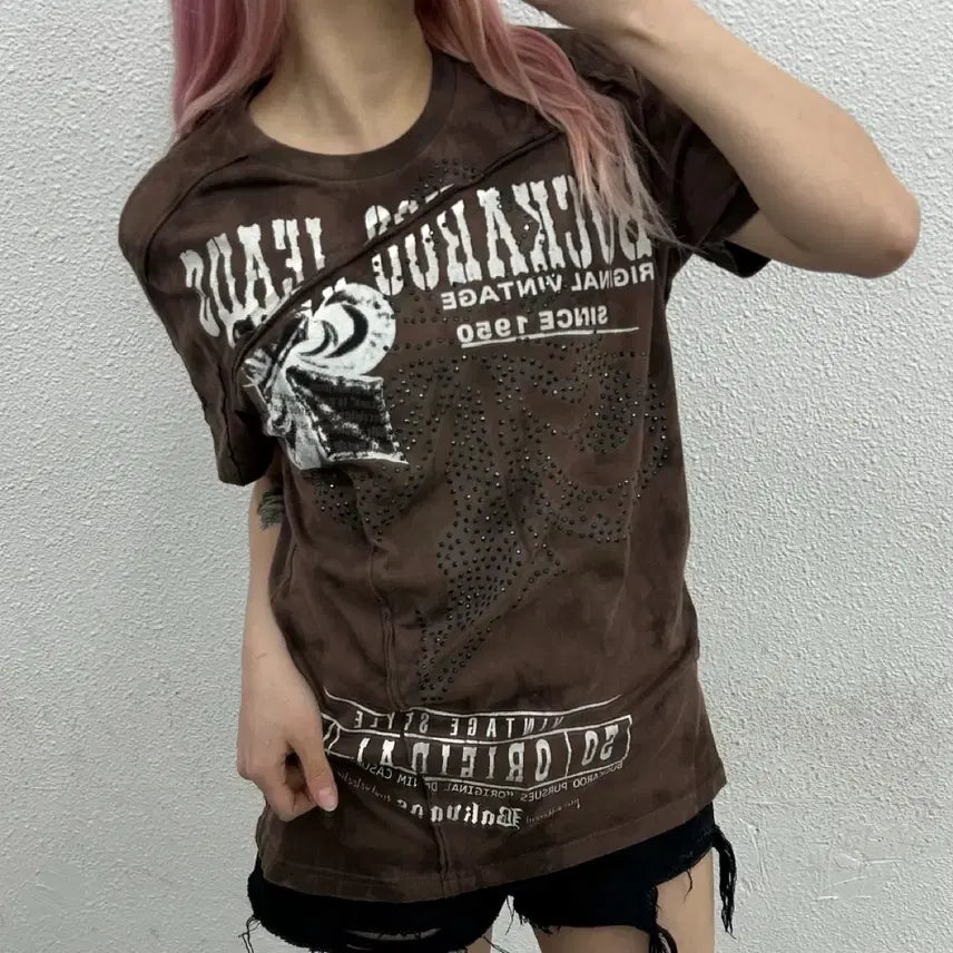 [BUNJANG] Buckaroo Logo Print Cubic Brown Short Sleeve T-shirt L / 버커루 로고 프린팅 큐빅 브라운 반팔 L