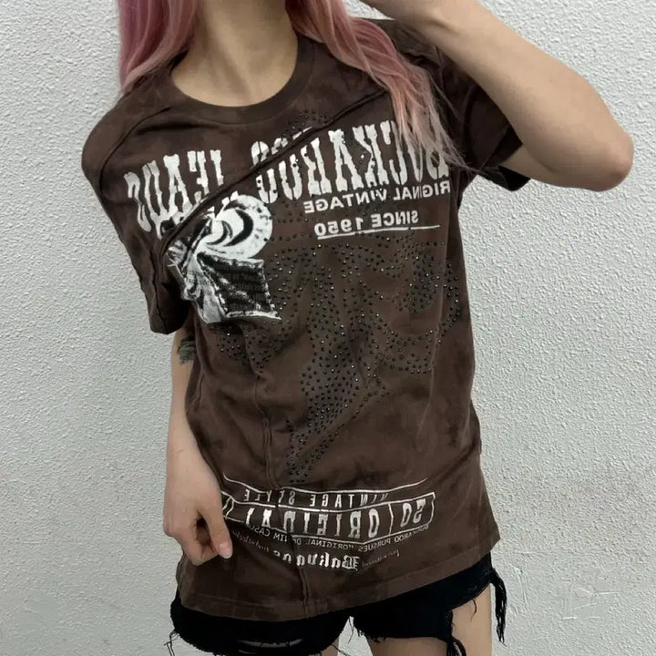 [BUNJANG] Buckaroo Logo Print Cubic Brown Short Sleeve T-shirt L / 버커루 로고 프린팅 큐빅 브라운 반팔 L