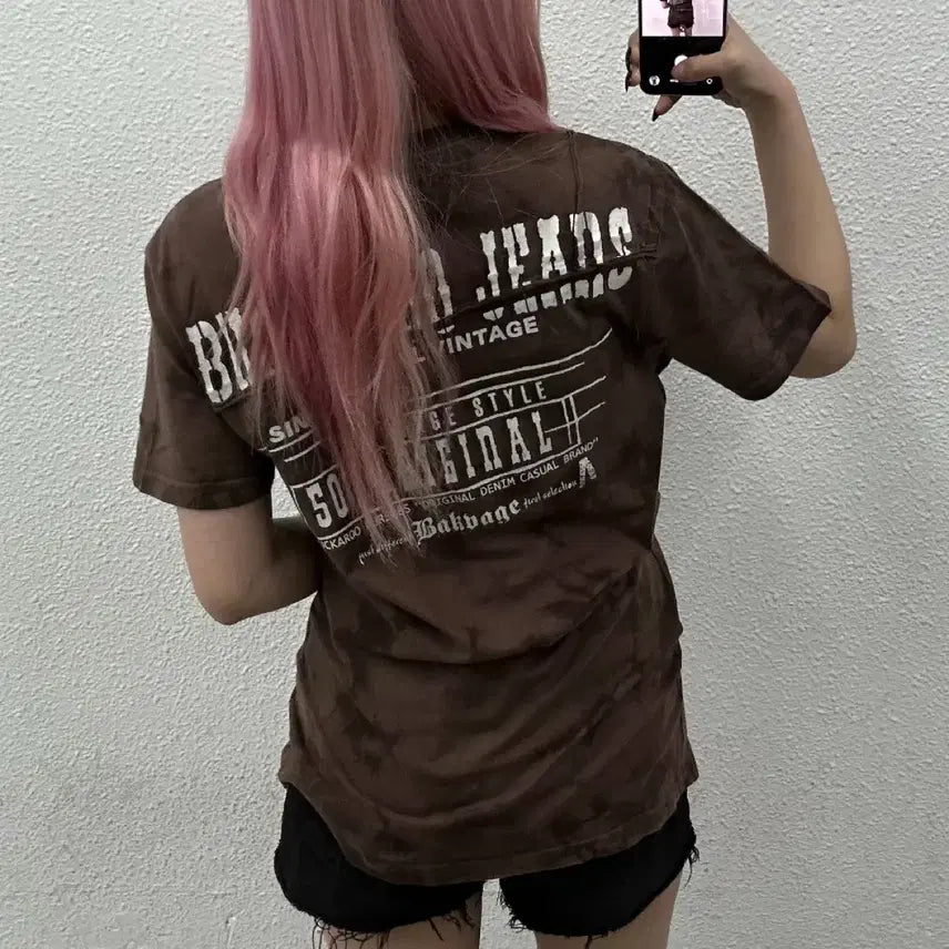 [BUNJANG] Buckaroo Logo Print Cubic Brown Short Sleeve T-shirt L / 버커루 로고 프린팅 큐빅 브라운 반팔 L
