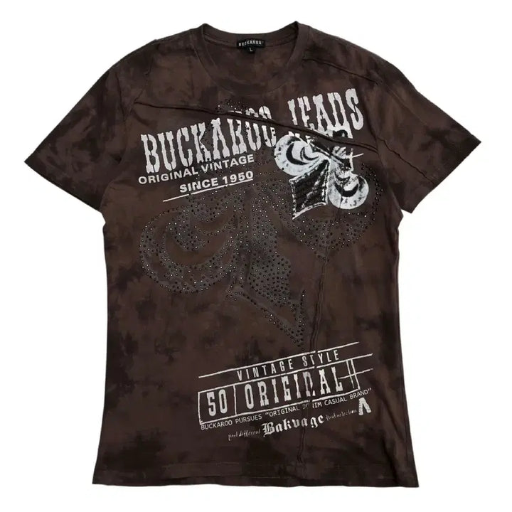 [BUNJANG] Buckaroo Logo Print Cubic Brown Short Sleeve T-shirt L / 버커루 로고 프린팅 큐빅 브라운 반팔 L
