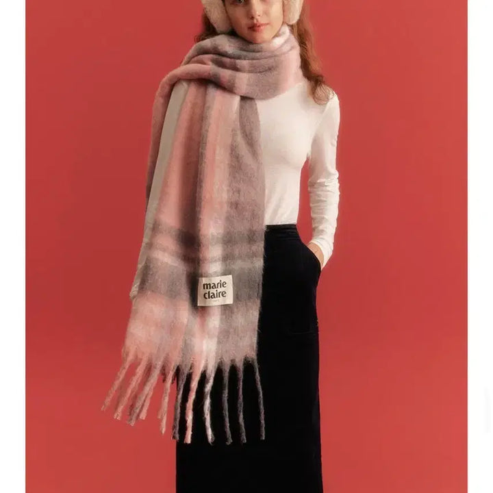 [SOLD OUT] 마리끌레르 핑크 체크 머플러