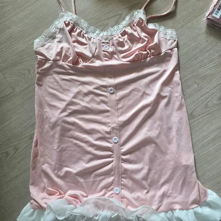 [BUNJANG] Pink Lace Slip Dress / 핑크 레이스 란제리 슬립 원피스
